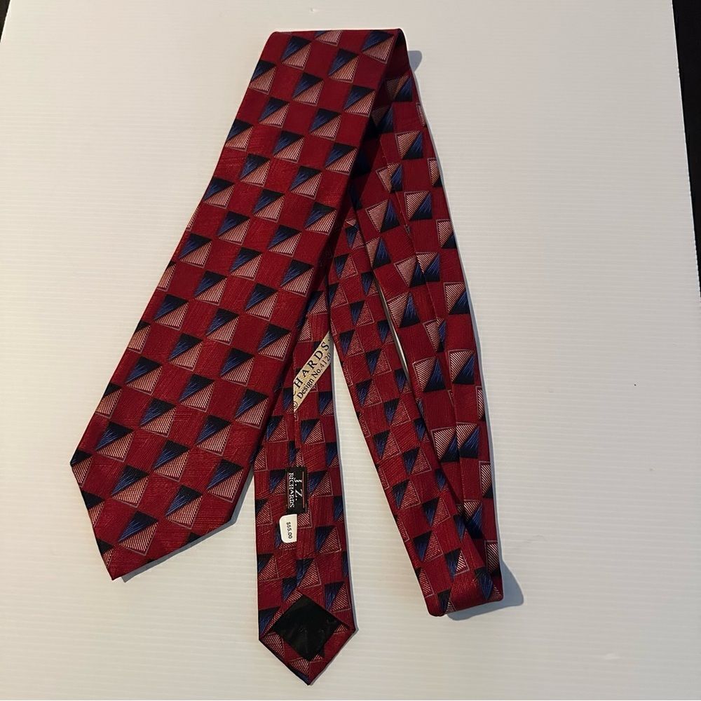 J Z RICHARDS for Parisian deep red 100%SILK CLASSIC necktie NWT